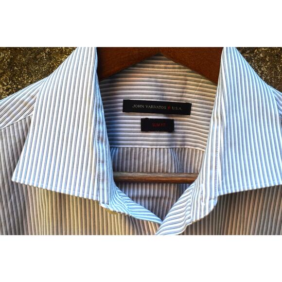 John Varvatos USA Men’s Slim Fit Button-Down Shirt – Blue Stripe, Size L - Picture 2 of 3